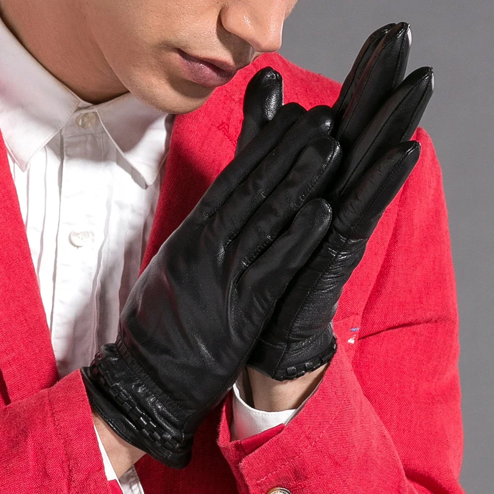 GOURS зимние мужские перчатки из натуральной кожи черные козьей флисовая подкладка