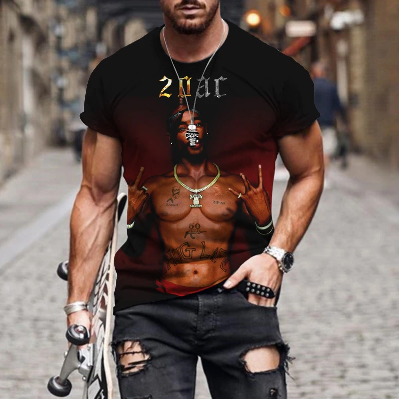 

New 2pac Rap T Shirts Print O-Neck Short Sleeve Regular Mens Top Quality Hip Hop TShirt Tupac Casual Black Oversize T-shirt