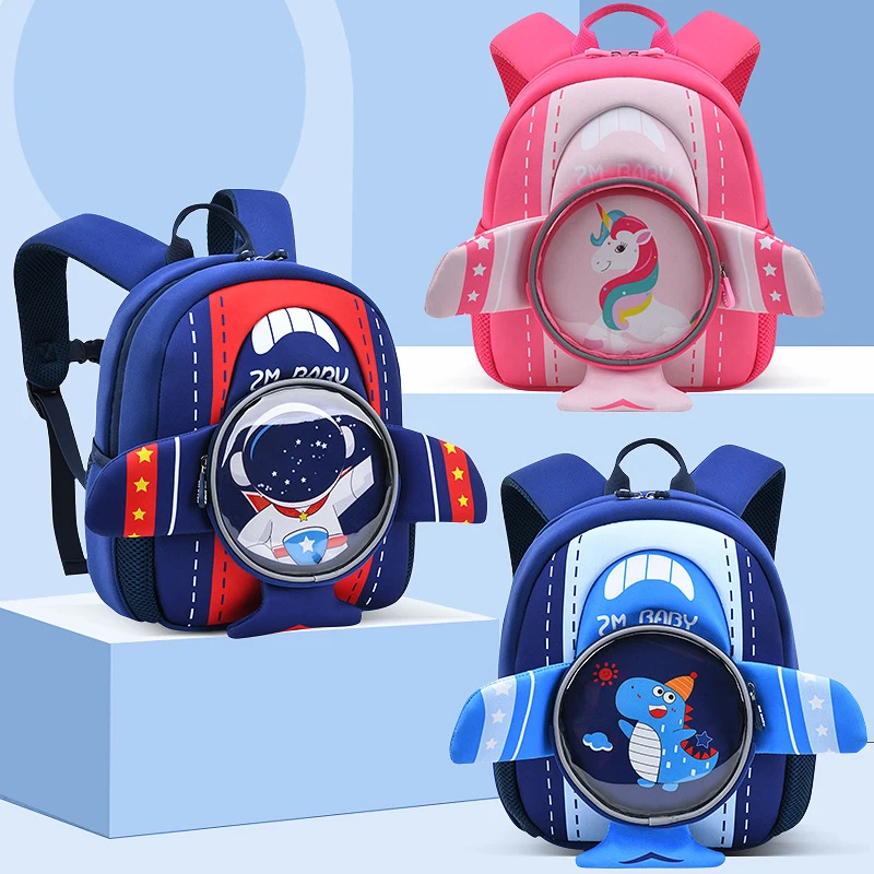 Drop Shippping 3D Cartoon Airplane Kids Backpack for Kindergarten Boy Girl School Bag Cute Lightweight Children Mochila Infantil