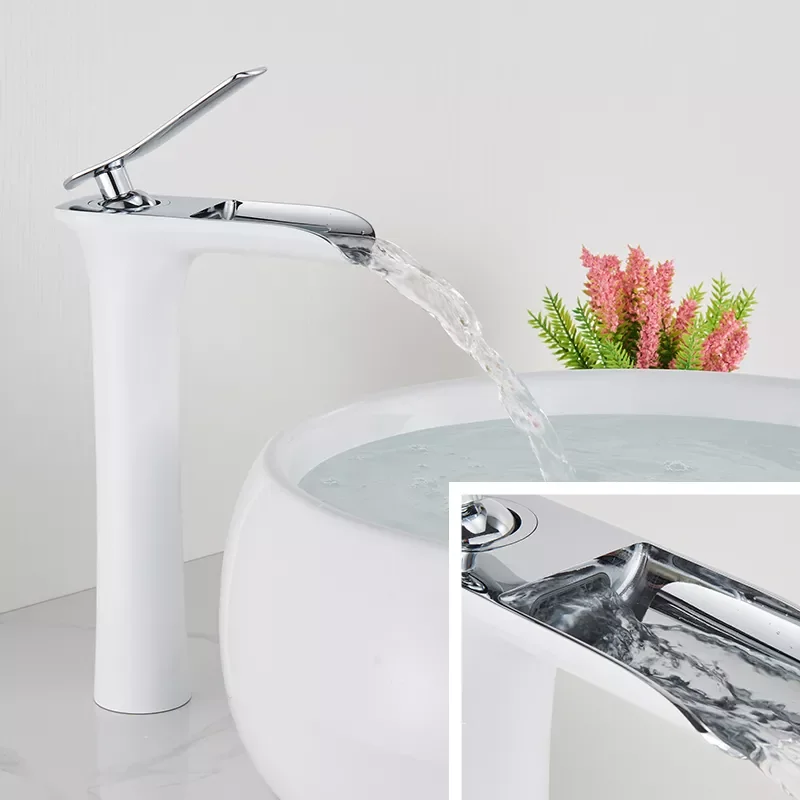 

White Chrome Basin Faucets Waterfall Bathroom Faucet Single Handle Hot Cold Water Basin Mixer Tap Bath Sink Water Crane Bathroom