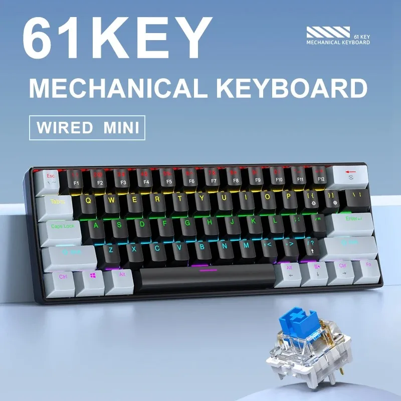 Механическая клавиатура K61, проводная, портативная, с эргономичным дизайном и цветной RGB-подсветкой, доставка из Бразилии (art.: 3920dae618255) - 3920dae618255