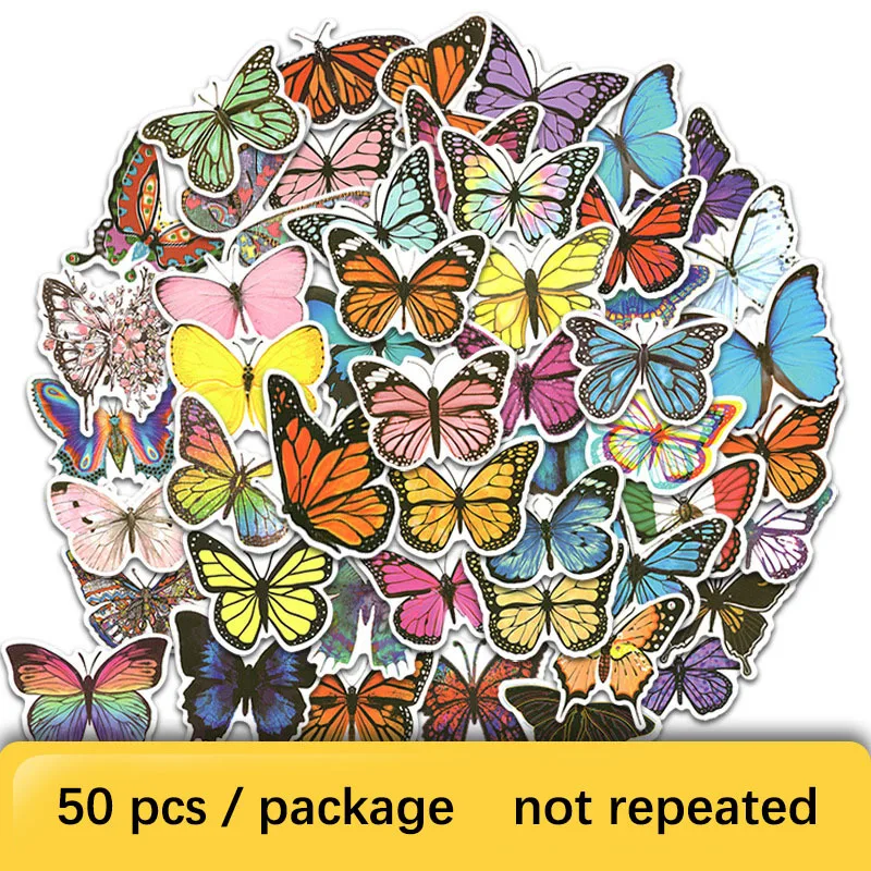 

50 шт., водонепроницаемые наклейки в виде бабочек