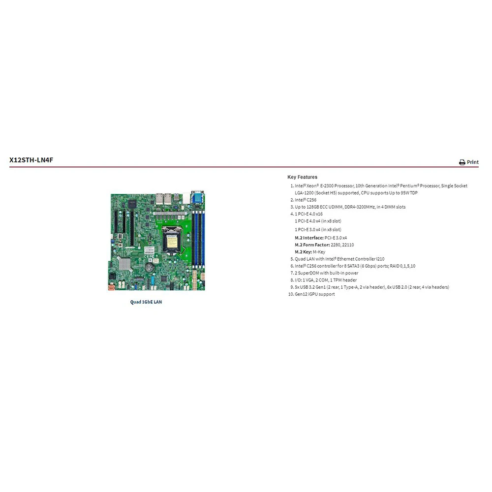 

X12STH-LN4F For Supermicro Server Motherboard Xeon E-2300 Processor Single Socket LGA-1200