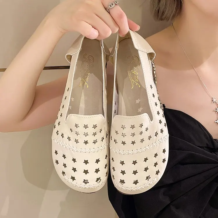 

Модная повседневная обувь из искусственной кожи для женщин, летние туфли на плоской подошве, дышащие лоферы с вырезами для женщин, балетки Trafza