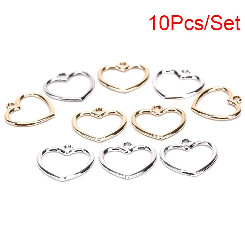 

10Pcs/Set Zinc Alloy Gold Silver Mini Sweet Hollow Love Heart Shape Charms Pendant For Bag Accessories