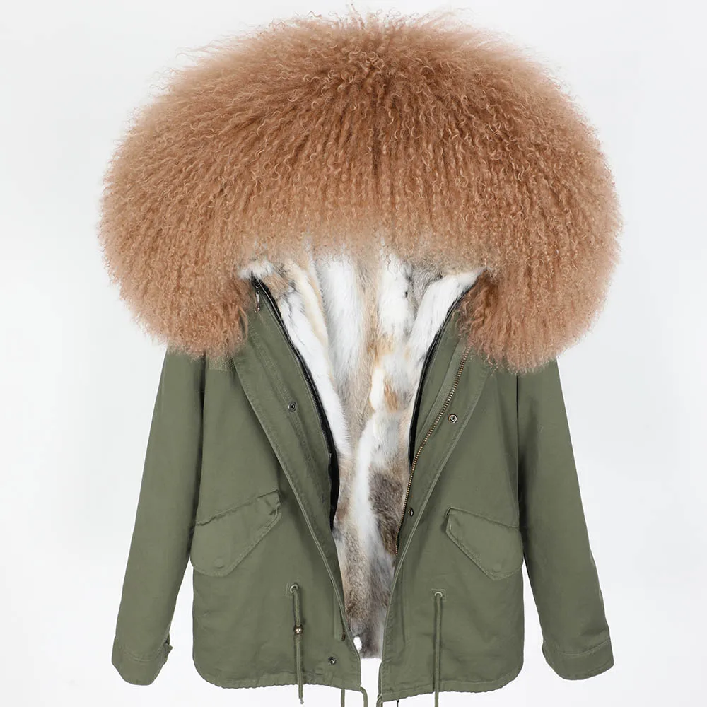 MAOMAOKONG 2022 winter Women's jacket bomber Real fur coat women coats short natural Mongolia wool fur collar rabbit liner Parka