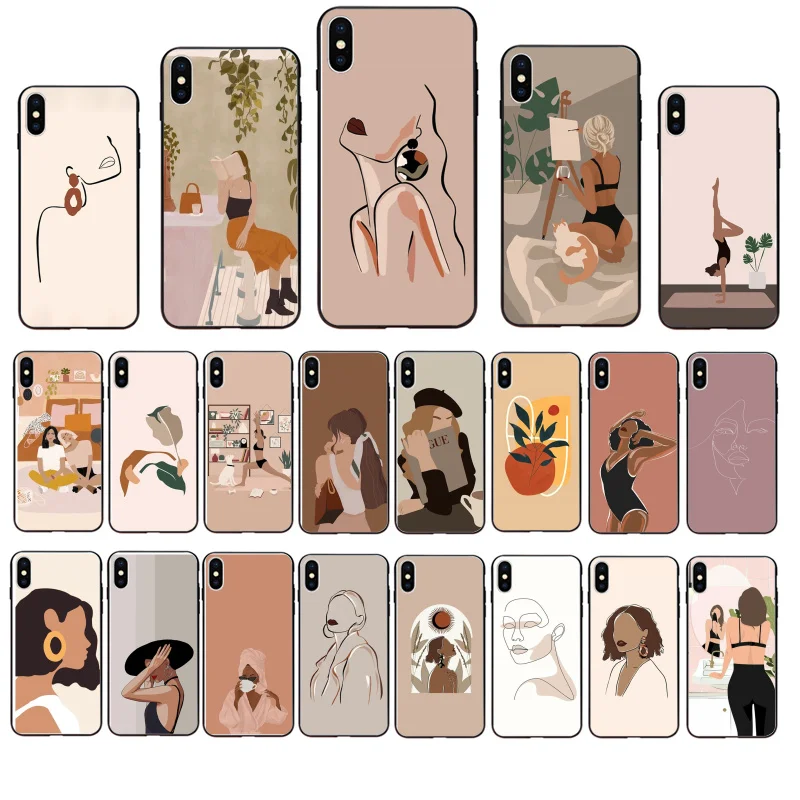 

Abstract fashion vintage girl Art Line Phone Case For iphone 14 13 11 Pro Max Case For iPhone 12 Pro Max XS MAX XR X