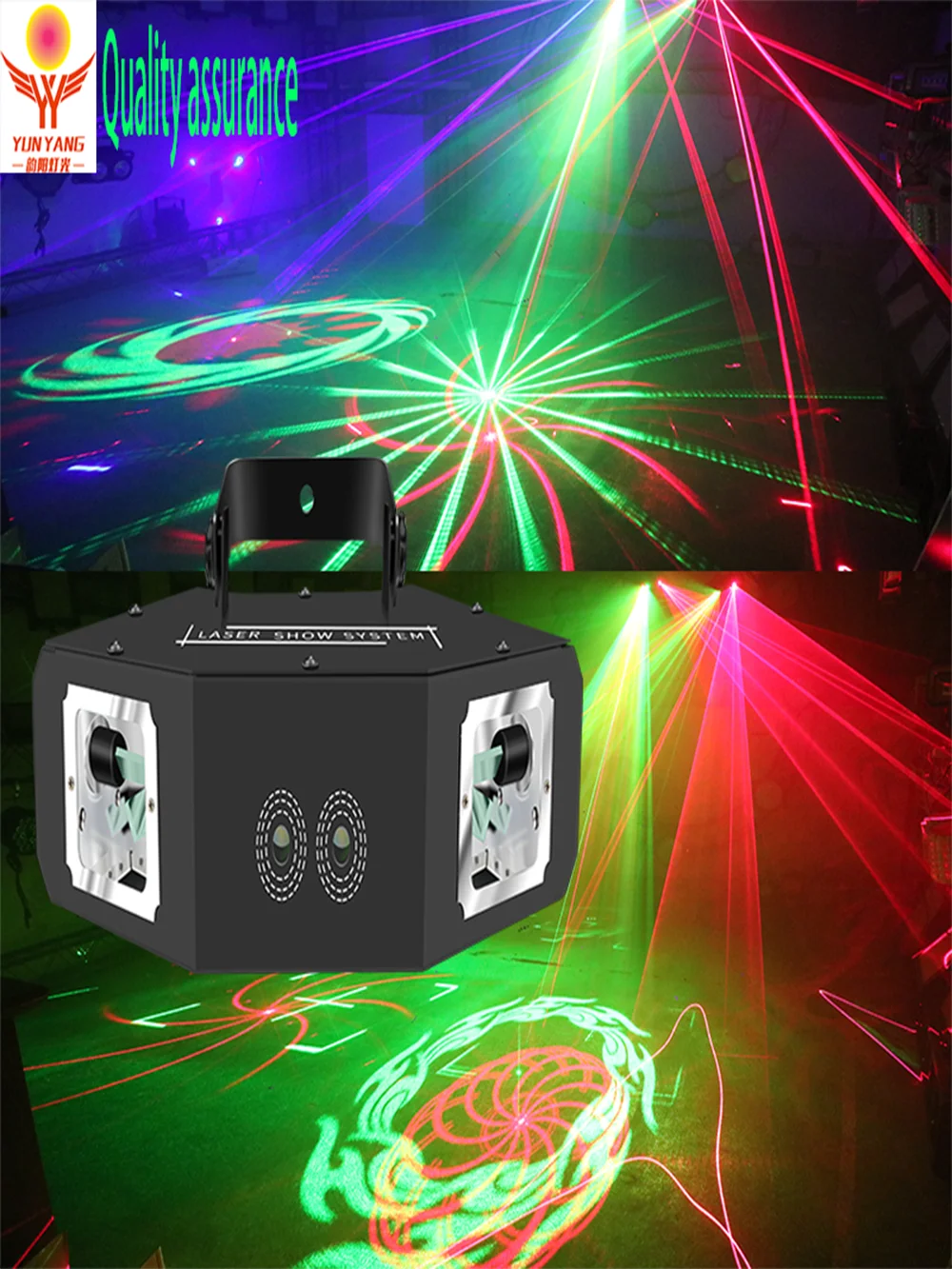 RGB Laser 2 Holes+2 Pattern Scanning Laser Light Party Laser DJ Projector Disco Lighting Effects and Music Control/DMX 512 Mode