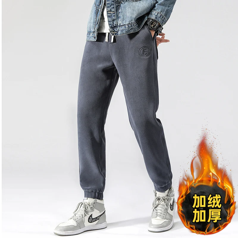 

2022 Autumn Winter Warm Sweatpants New Loose Jogging Pants Men New Fashion Fleece Male Outdoor Straight Trousers Pantalon Hommes