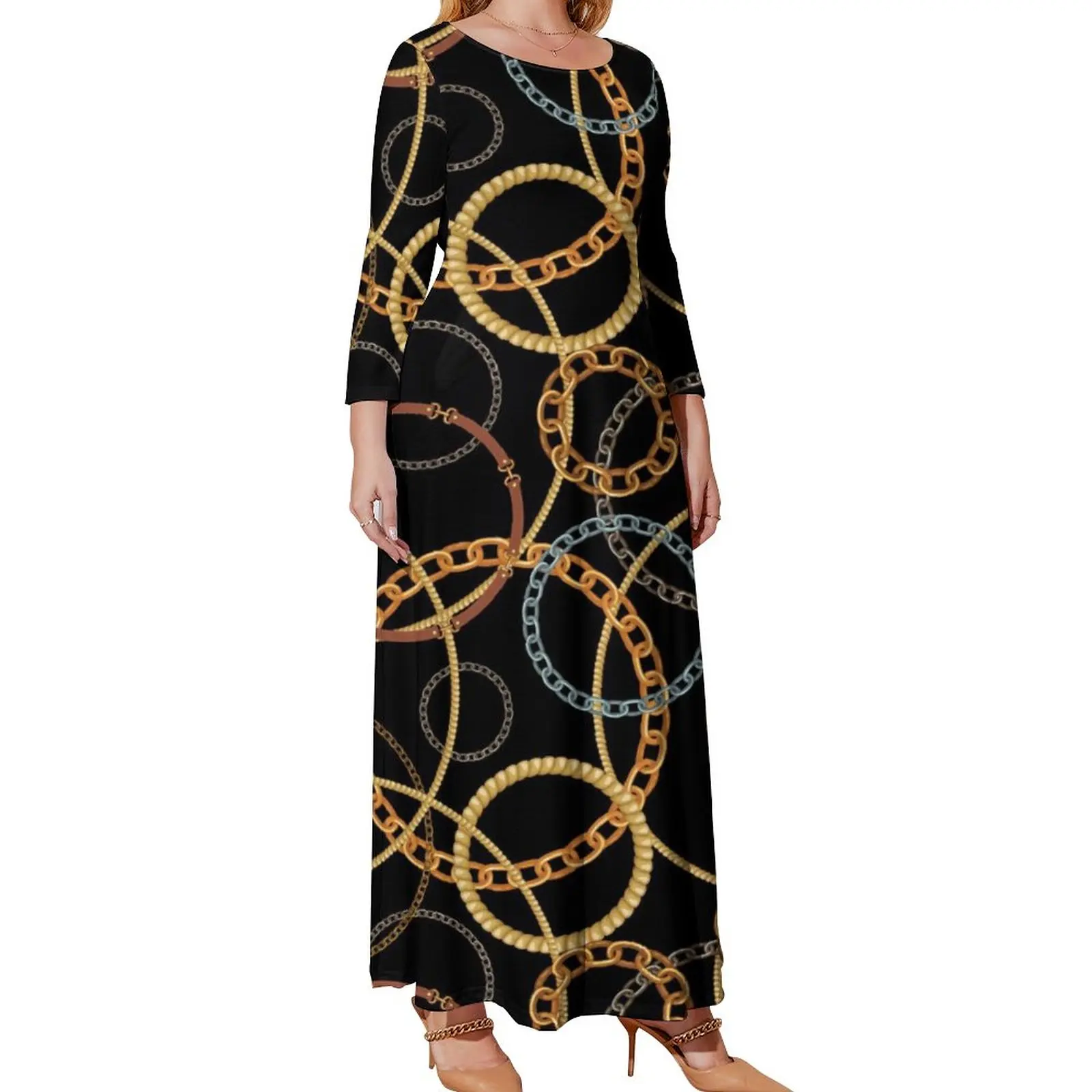 Chains with Ropes Dress Female Circle Chain Print Sexy Maxi Dress Streetwear Beach Long Dresses Graphic Vestido Plus Size 5XL