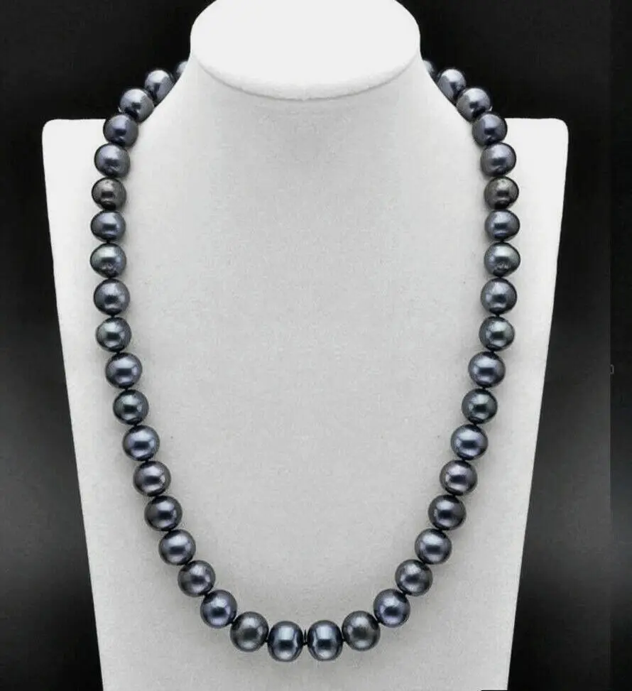 

natural 9-10 mm AAA+ Tahitian black blue PEARL NECKLACE 14K GOLD 18"fine jewelryJewelry Making
