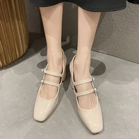 women thick high heels mary jane women shoes solid color fashion double buckle high heels black patent leather shoes spring 2022