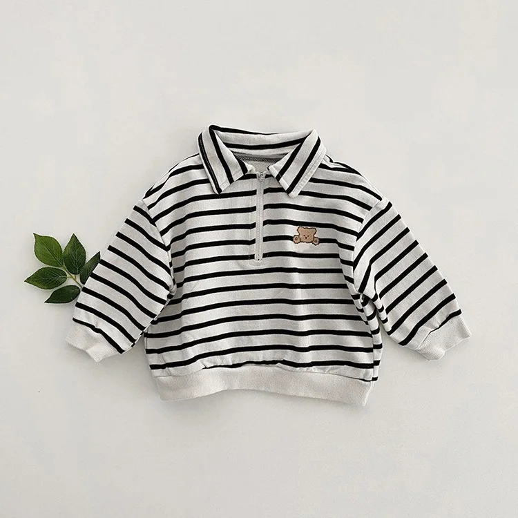 Criscky Baby Boys Girls Striped T-shirts Lapel Kids T-shirt Children Tees Tops Long-sleeve Clothes for Spring Kids Outfits
