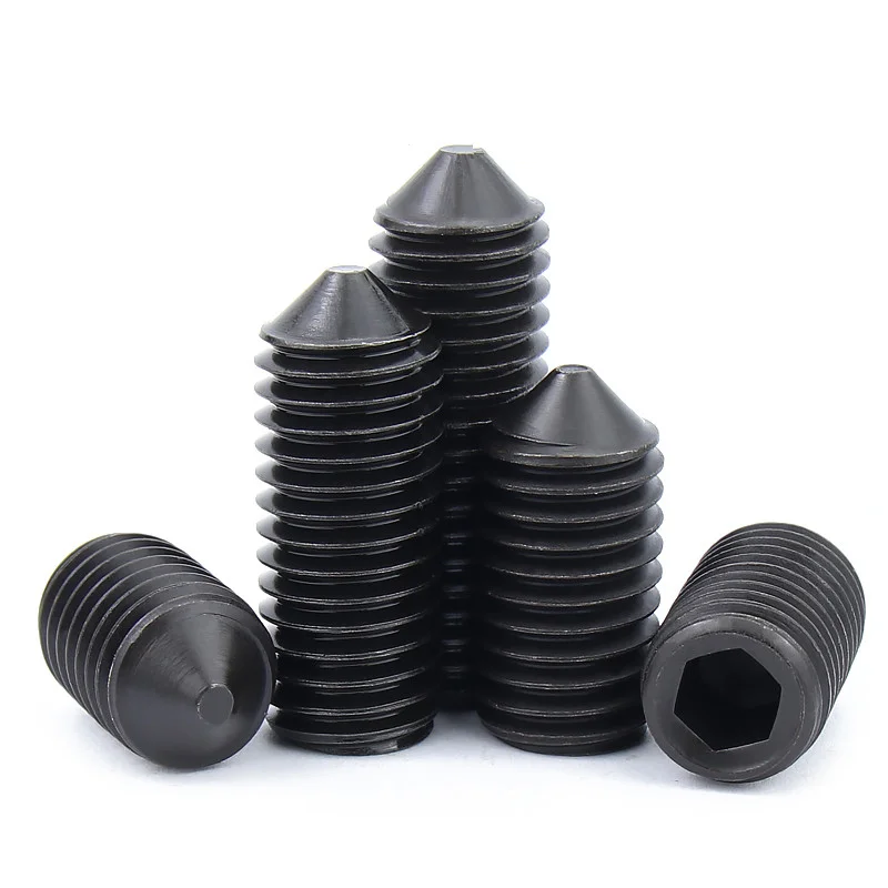 Набор винтов с конусным наконечником и внутренним шестигранником, черные, класс 12.9, размеры M6, M8, M10, M12, M16.