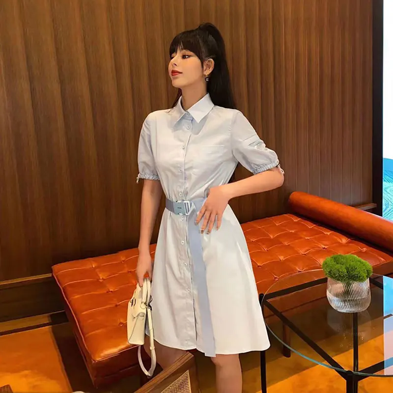 Женское платье-рубашка с отложным воротником и рукавами-фонариками - купить по