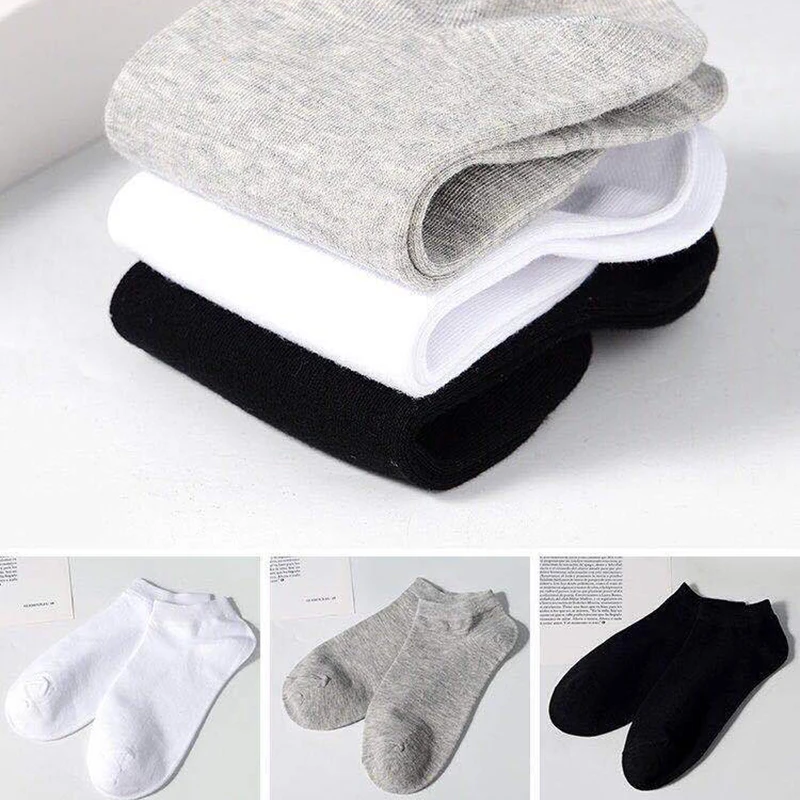5 Pairs Women Socks Breathable Sports Socks Solid Color Boat Socks Comfortable Cotton Ankle Socks White Black
