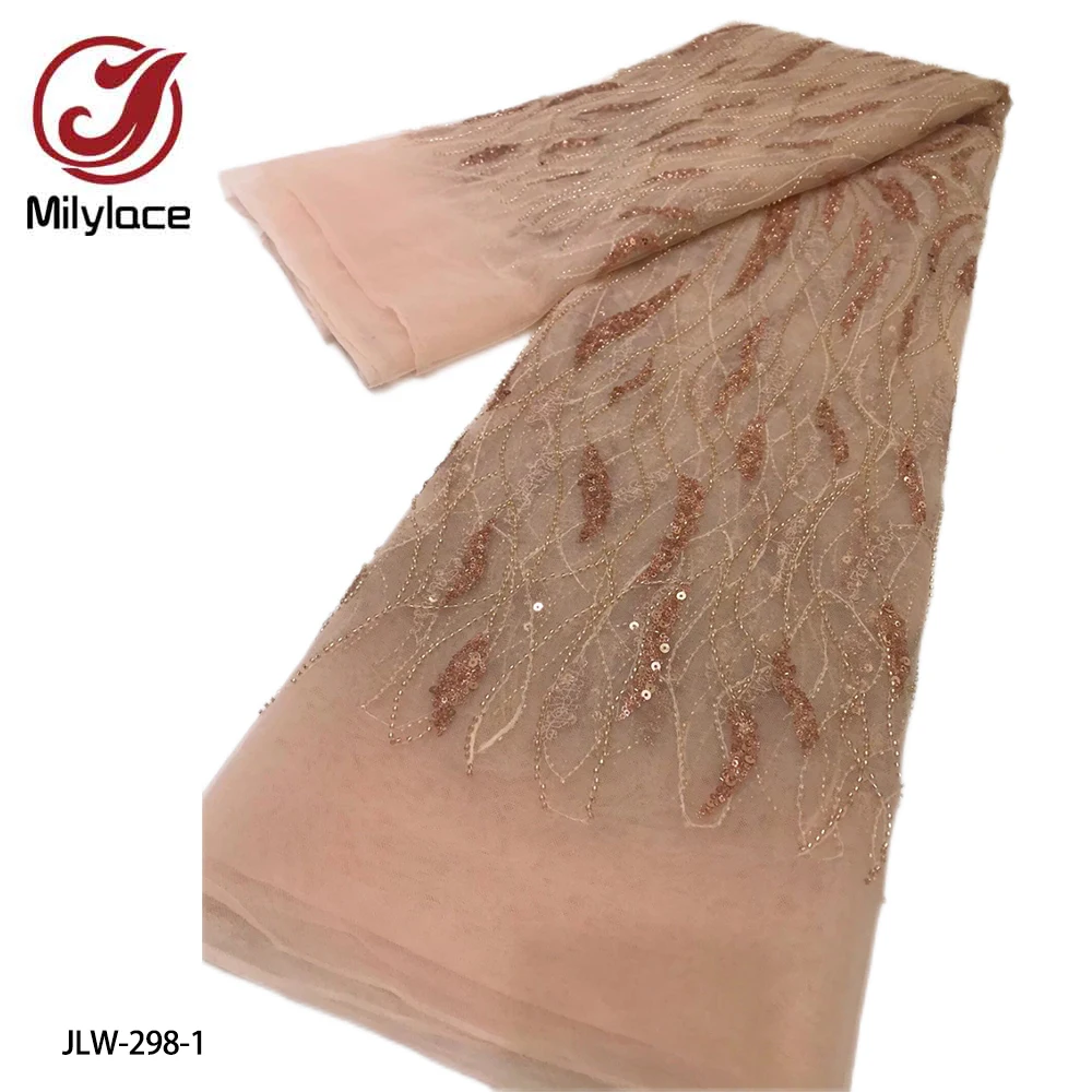 

Hot Sale Africa Lace Fabric High Quality French Tulle Lace Fabric Handmade Sequins Embroidered Lace Fabric for Dress JLW-298