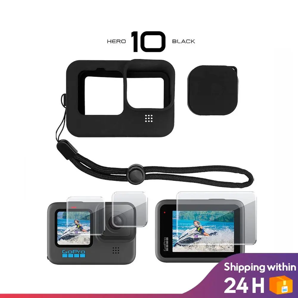 

Защитный силиконовый чехол для GoPro Hero 10 9, черное закаленное стекло, Защитная пленка для экрана, крышка для объектива, аксессуары для Go Pro 10 9