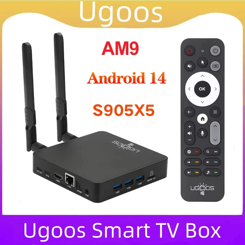 Фото Оригинальная смарт-приставка Ugoos AM9 Android 14 Amlogic S905x5 LPDDR4X 4 ГБ 64 ГБ WiFi BT5.2 LAN 1000M с голосовым пультом дистанционного управления BT Top Box №1
