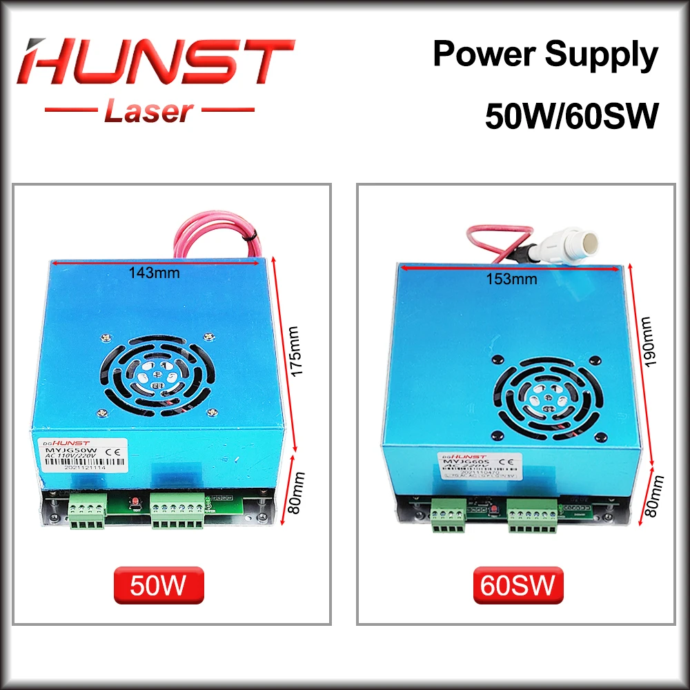 Hunst-fuente de alimentación láser MYJG-50W, 60W, 110V/220V, generador láser para máquina cortadora de grabado, tubo de vidrio, 40 ~ 70w