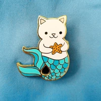 blue mermaid cat starfish brooch metal badge lapel pin jacket jeans fashion jewelry accessories gift