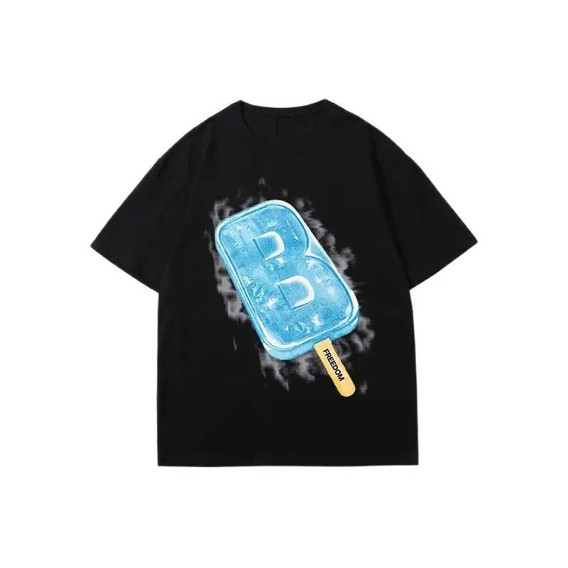 

Качественная футболка с изображением мороженого, закусок, хлопковая уличная одежда оверсайз, Мужская футболка, одежда, корейские женские т...