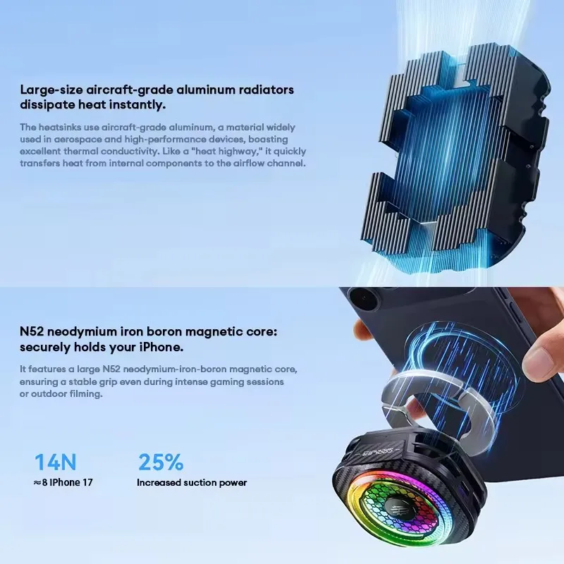 Redmagic Cryo Cooler 8 Pro: Магнитный кулер-накладка 2-в-1 с архитектурой COLDLNG 8-го поколения 80 ° Температурный датчик нагрузки C Load, 36 Вт, высокая мощность (art.: 3920d8ea37b44) - 3920d8ea37b44
