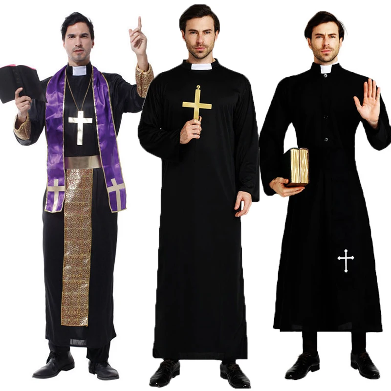 

Umorden Easter Purim Halloween Costume for Men Father Priest Bishop Costumes Christian Pastor Clergyman Cosplay