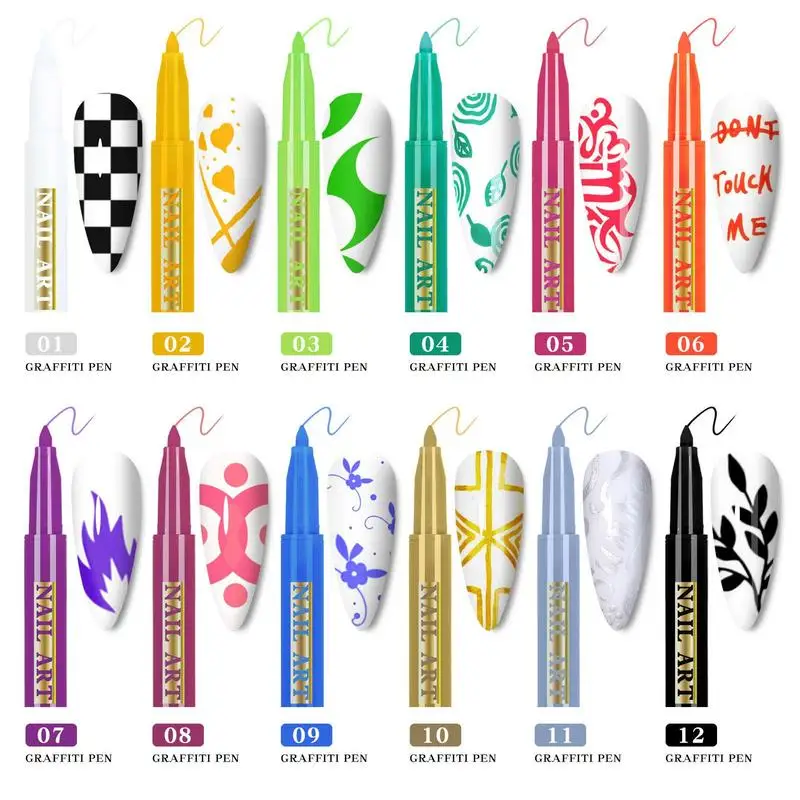 

12 цветов Набор ручек для дизайна ногтей граффити водостойкий рисунок Лайнер Кисть «сделай сам» цветочное искусство абстрактный инструмент Аксессуары для маникюра