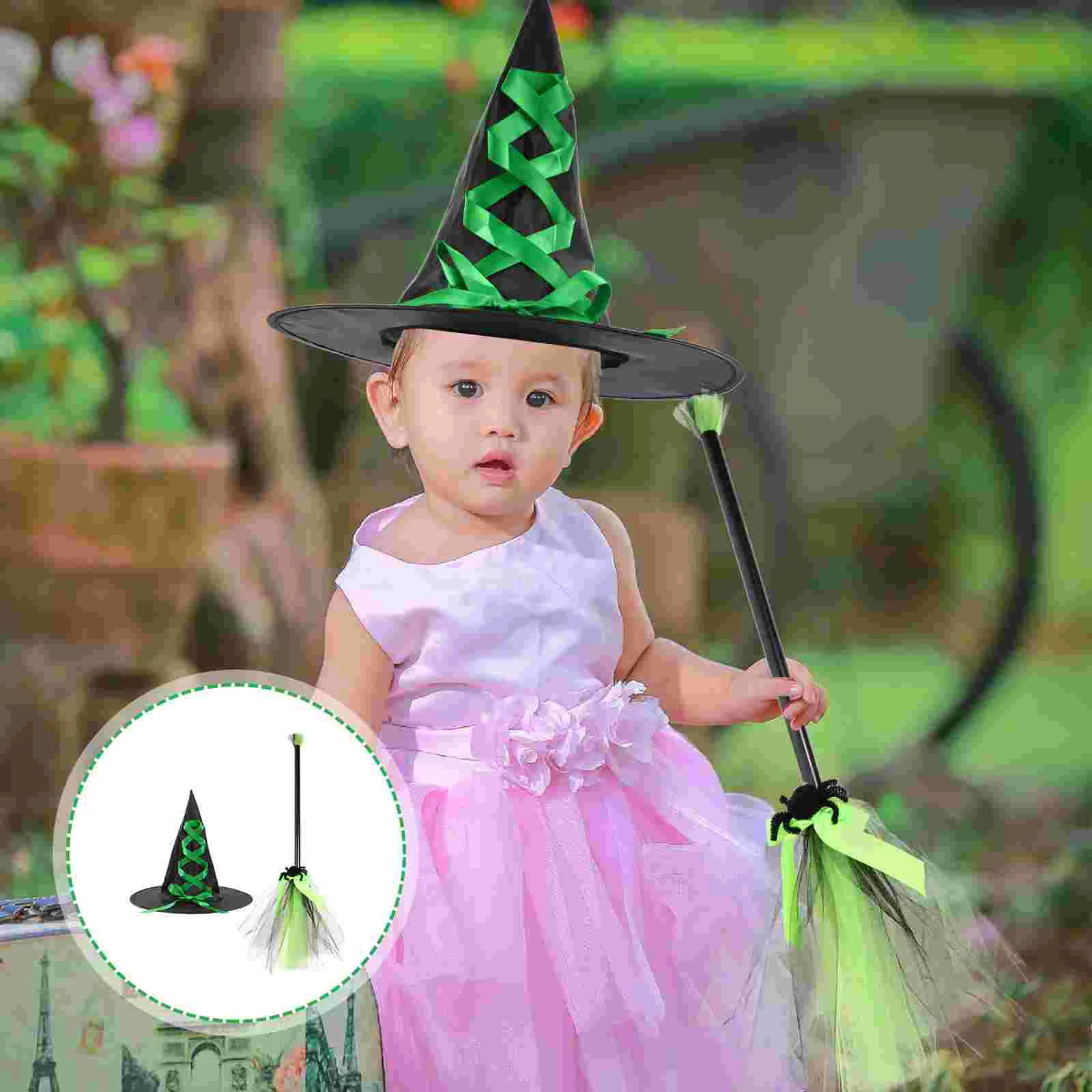 

Witchbroom Hat Broomstick Costume Kids Wizard Cosplay Accessories Witches Hats Props Headbandflying Set Caps Decoration Party