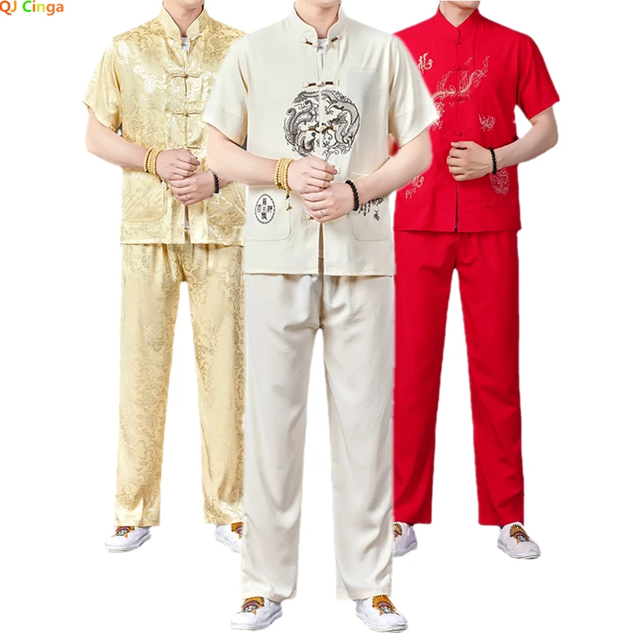 

Summer Middle-aged and Elderly Tang Dynasty Men's Chinese Clothes Chinese Style Han Clothes Men Short Sleeved Suit Linen Civil 4