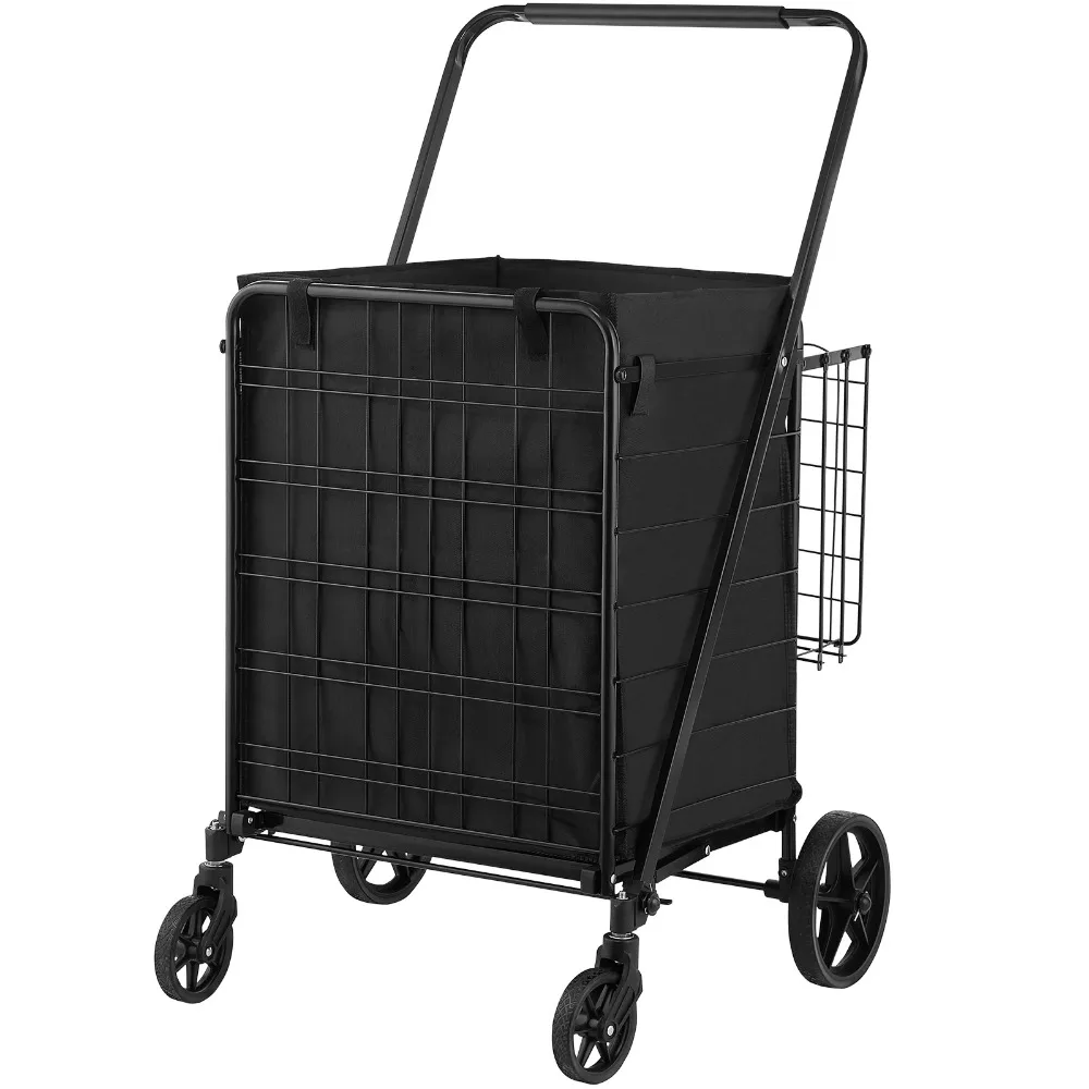 

Folding Shopping Cart 330 Lbs Heavy Duty Rolling Grocery Cart with Waterproof Removable Bags Double Basket Utility Trolley