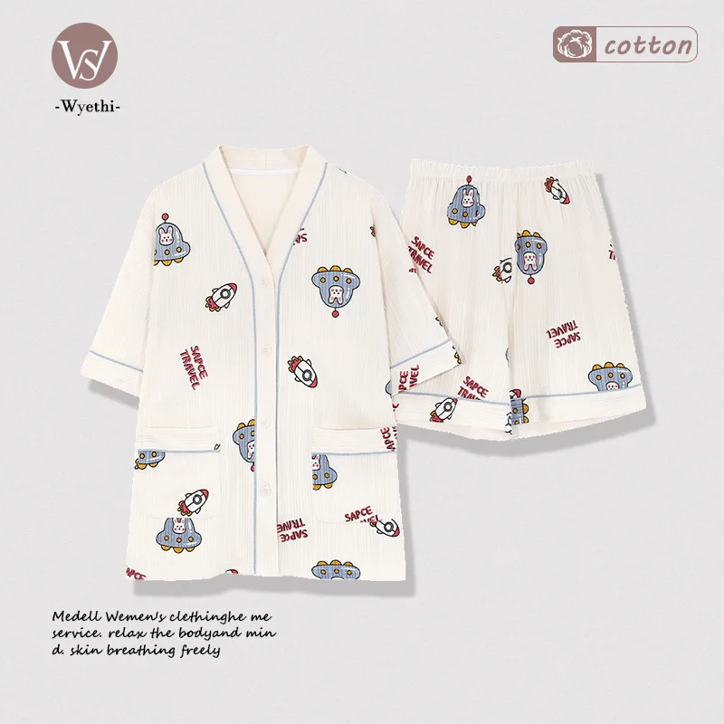 New Summer Pure Cotton Women Pajama Sets Short Sleeve Shorts Cute Elegant Pyjamas Loose Pijamas Set for Women Cotton Big Size