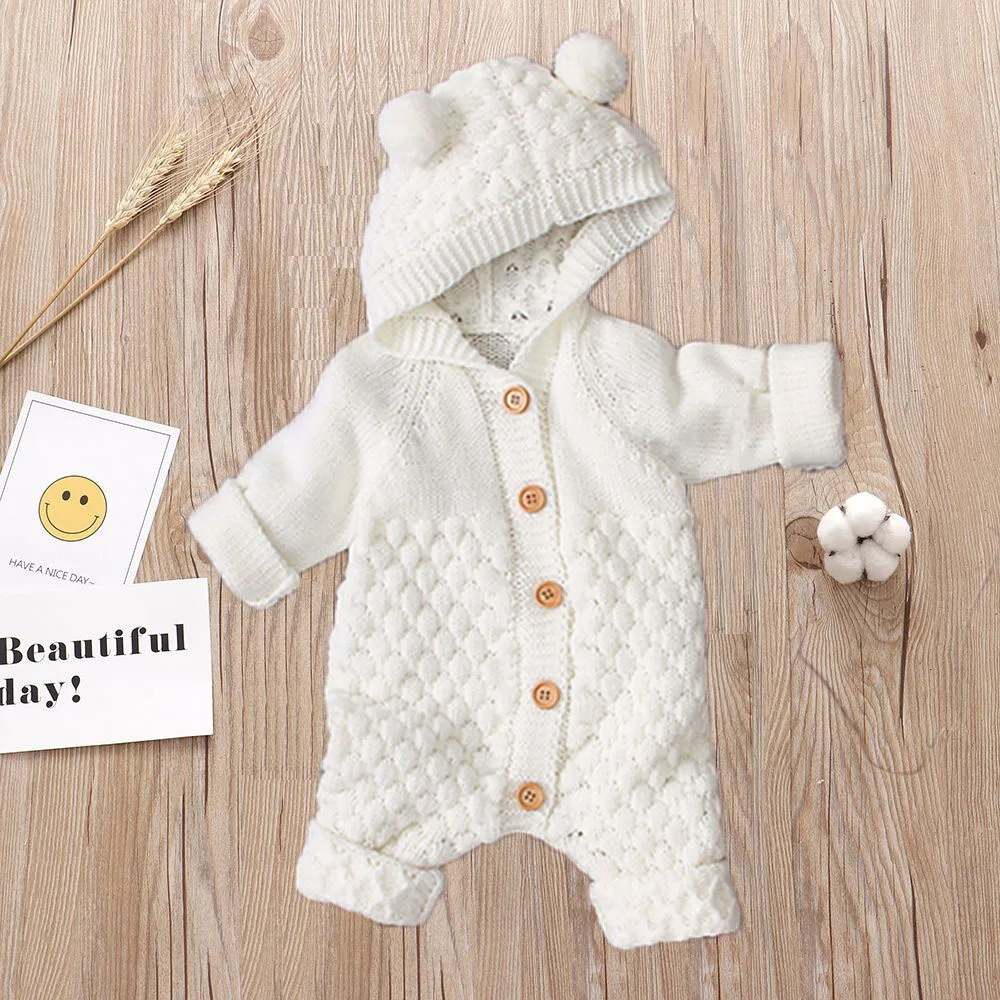 

Spring Autumn Baby Knit Hooded Clothes Cotton Linen Spring Baby Kids 3D Ear Jumpsuits Long Sleeve Sun Protection Suits Jumpsuits