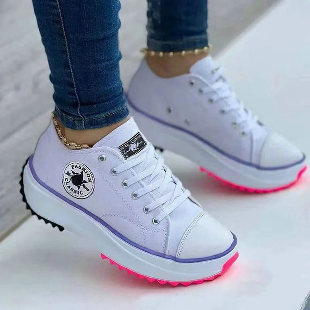 

Women Canvas Shoes Sneakers Lace-Up 2023 Casual Platform Shoes Zapatos De Mujer Chaussure Femme