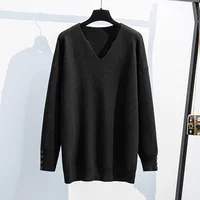 6XL 7XL 100/175kg Oversized Women Autumn Winter Wear Bust 150/160cm Solid Black White Thickened V-neck Knitwear Kniited Sweaters