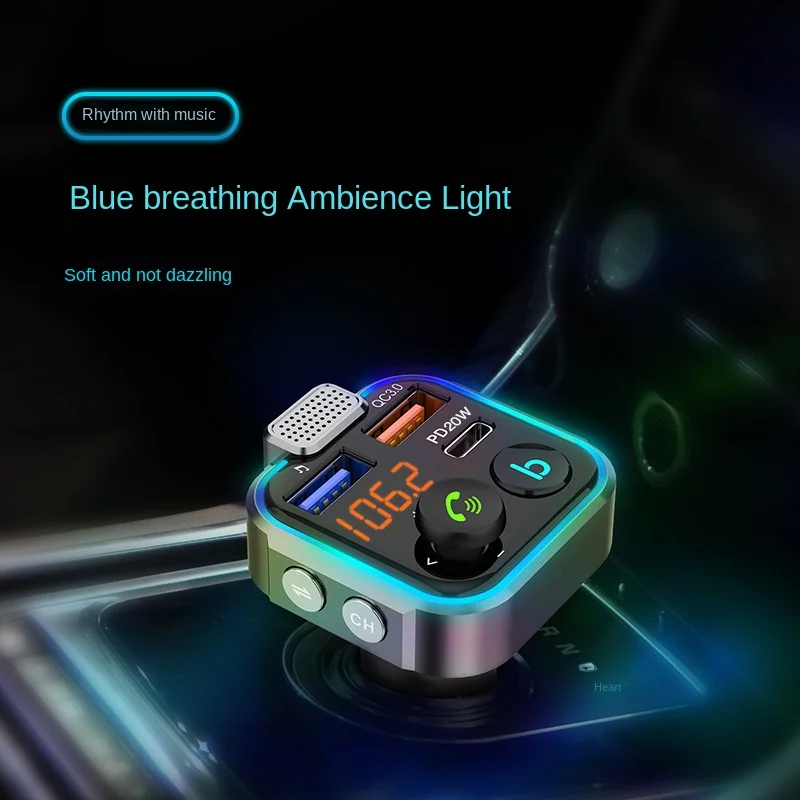 

1224V Car Bluetooth 5.0 Fm PD20W+QC3.0 Three USB Charger LED Digital Display Assistant BASS Music Play RGB Rhythm Lights