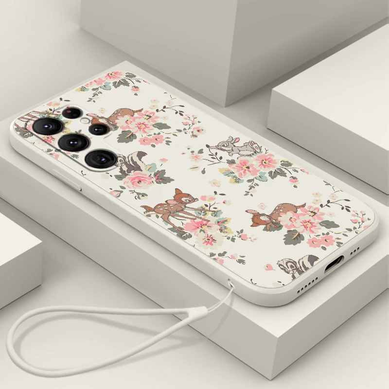 

Disney Bambi Cute Cartoon Phone Case For Samsung S22 S21 S20 FE S10 Note 20 10 Plus Lite Ultra 5G Funda Liquid Rope Cover