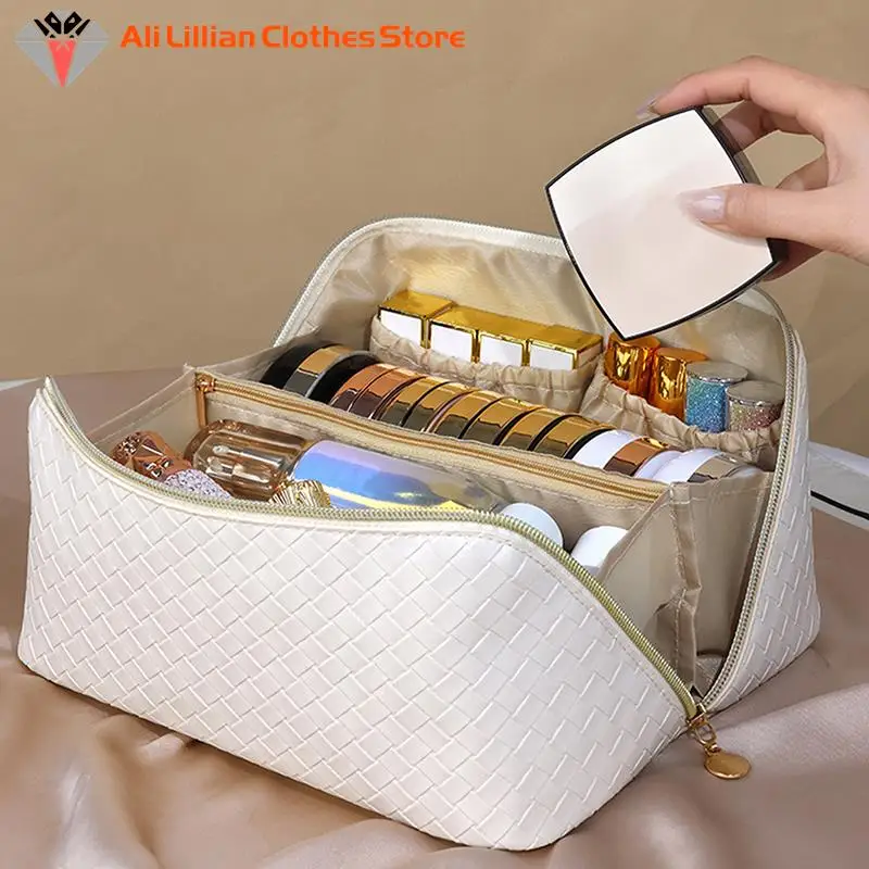 

Cosmetic Bags For Women Elegant PU Leather Large Make Up Pouch Travel Toiletries Organizer Storage Hangbag Carry-on Makeup Tote