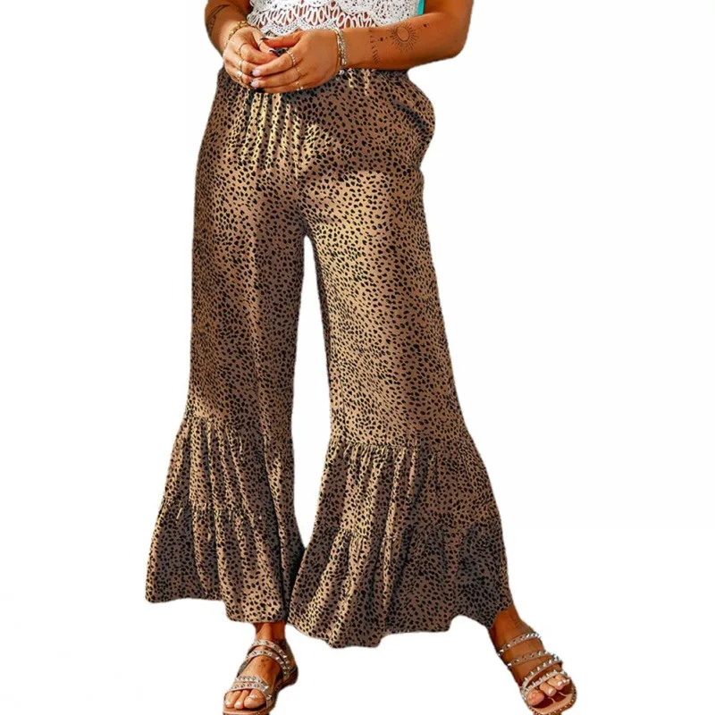 

African Clothes Pants For Women Ruffle Patchwork Wide Leg Pant 2022 Fashion Leopard Casual Traditional Dashiki African Trousers