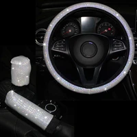 3 pcsset car steering wheel cover white bling glitter handbrake gear cover auto interior accessories four seasons universal