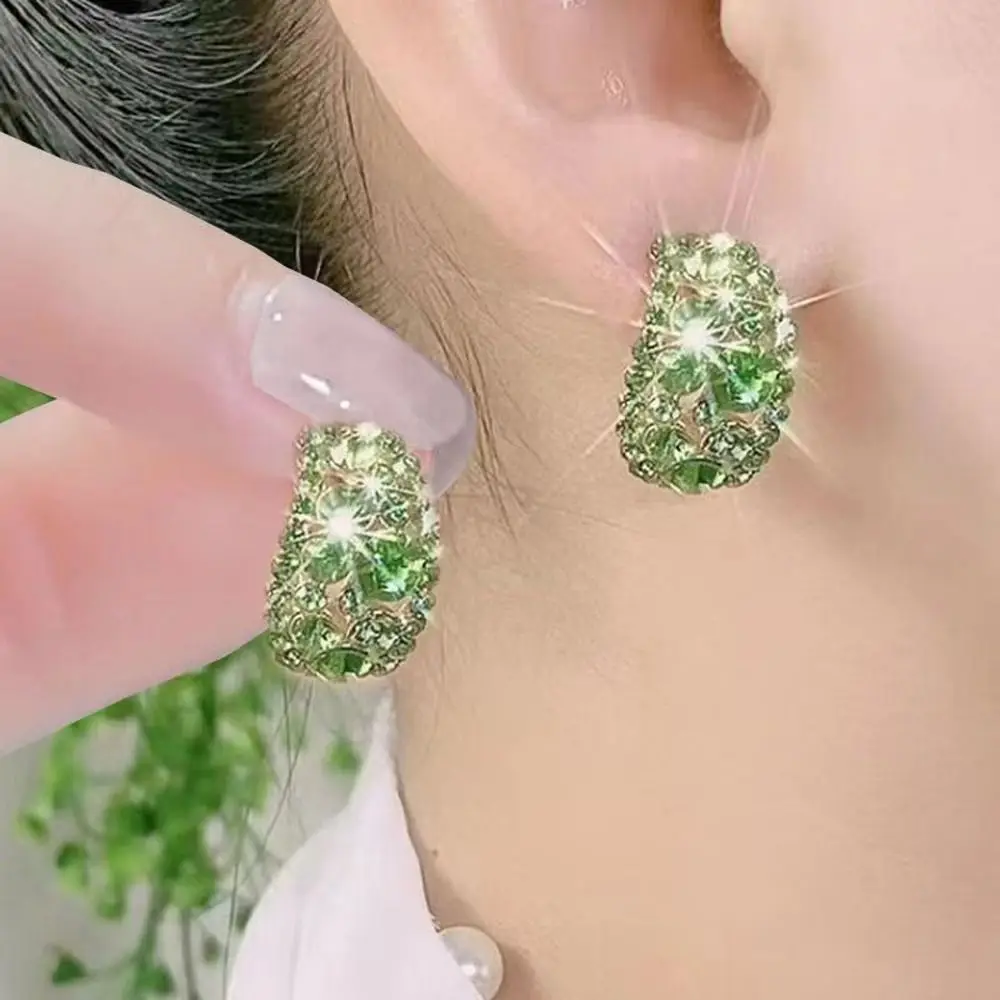 

Women Geometric Elegant C Shaped Crystal Earrings Hollow Ear Studs Temperament Stud Earrings Korean Style Girls Fashion Jewelry