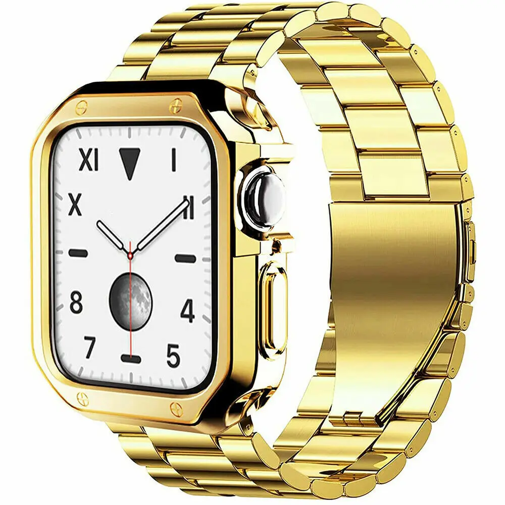 Modification Kit Stainless Steel Glossy Metal Band + TPU Armor Case For Apple Watch Ultra 8 7 6 5 SE2 Mod Set Cover Strap