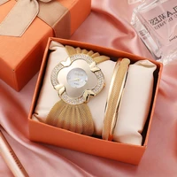 2022 fashion simple bracelet watch 3 piece set bright diamond butterfly net with quartz watch alloy bracelet gift box