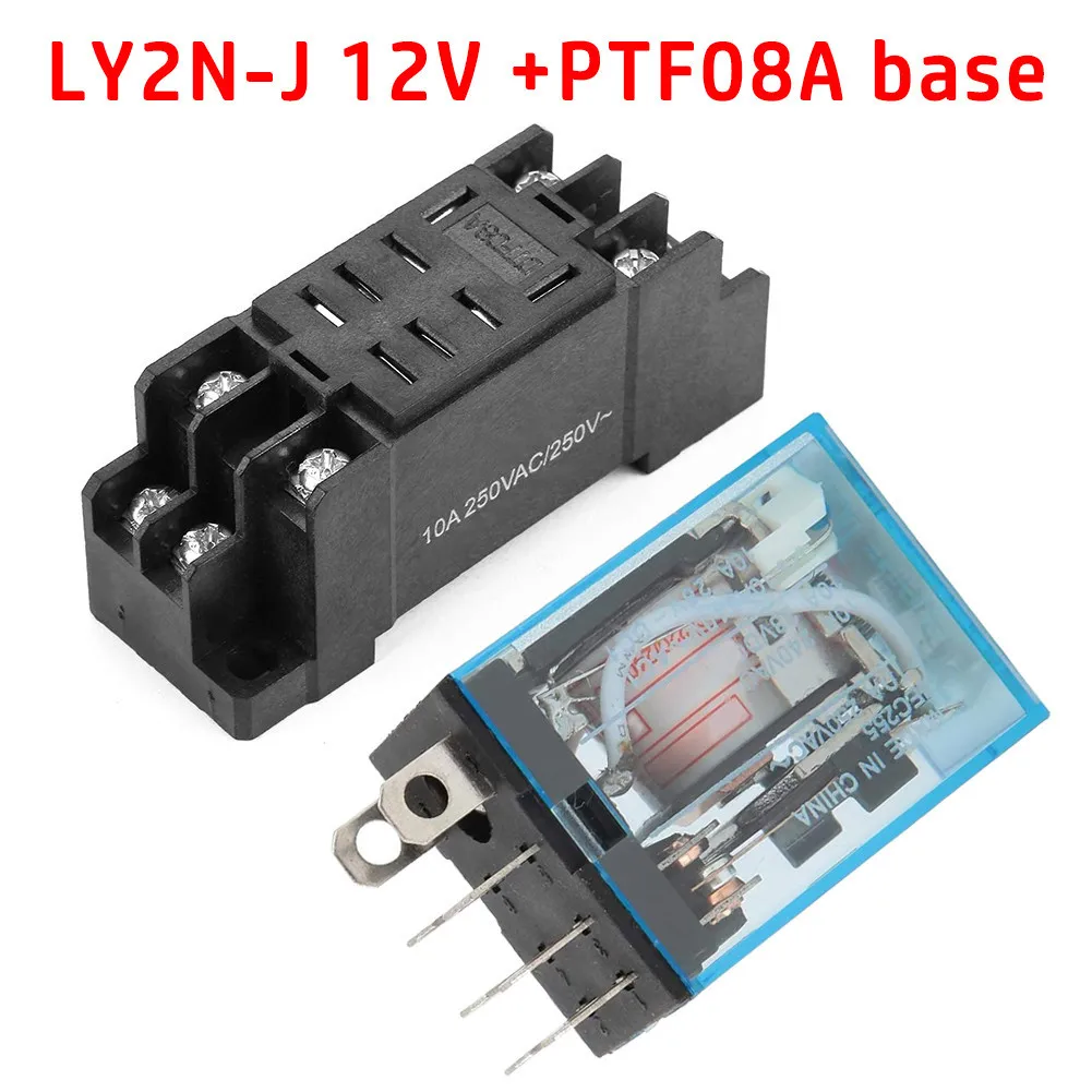 Реле мощности катушки DPDT LY2NJ + розетка с PTF08A 2 ВКЛ ВЫКЛ 5 А постоянного тока 12 В