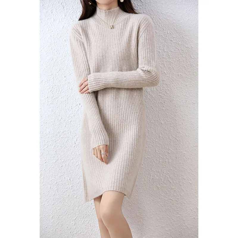 

Tailor Sheep 100% Merino Wool Knitted Sweater Women Dress Winter/Autumn Female Knee Length Dresses Long Style Thicken Jumper