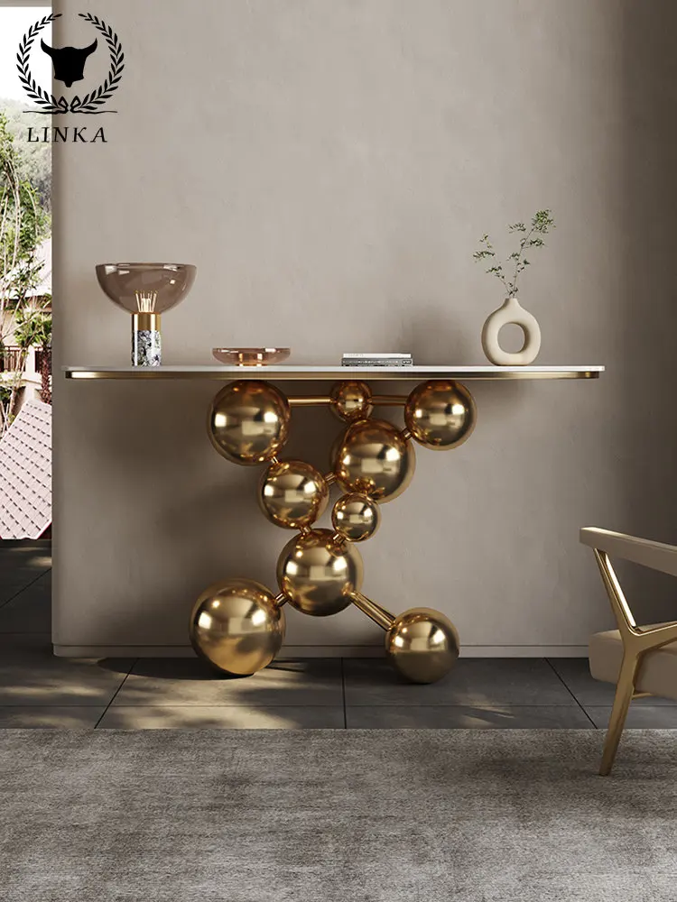 

Роскошный стол для крыльца из каменной плиты, из нержавеющей стали, вилла, гостиная, настенное расположение, специальный стол для конца, дизайнерский стол