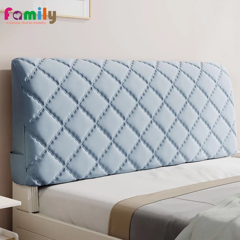 

All-inclusive Super Soft Smooth Quilted Head Cover Thicken Grid Velvet Headboard Cover Solid Color Bed Back Dust Protector Cover