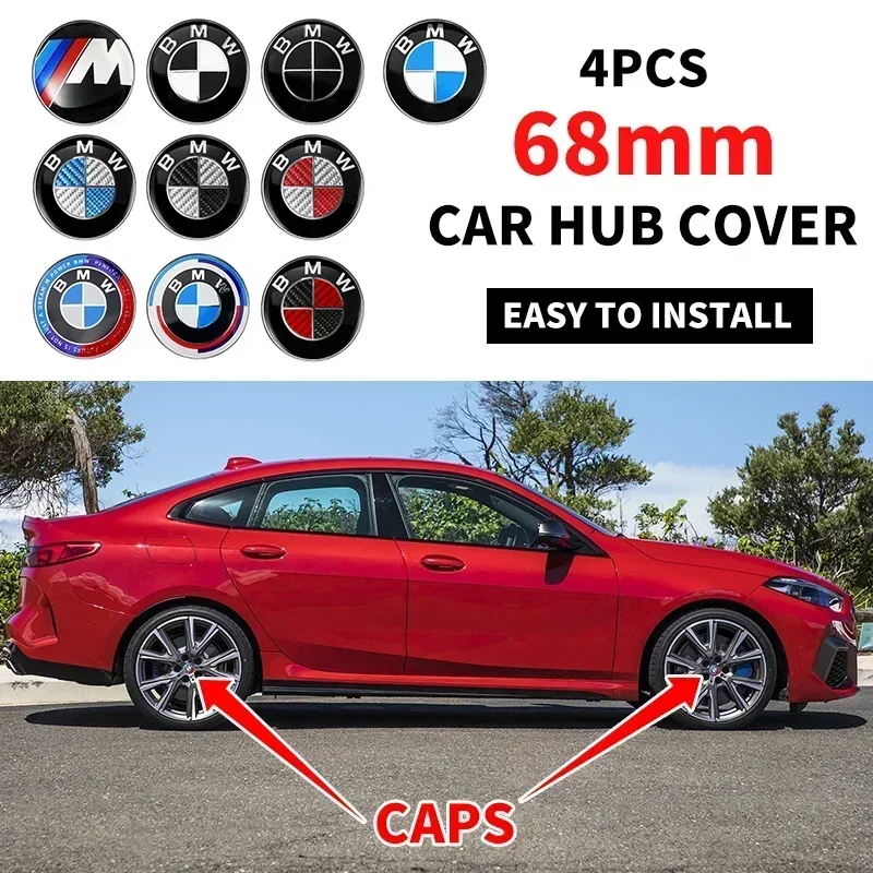 4pcs 68mm Car Wheel Center Hub Cap Emblem Stickers Styling For BMW M Performance 1 3 5 7 Series X1 X2 X3 X4 X5 X6 X7 M3 M5 M7