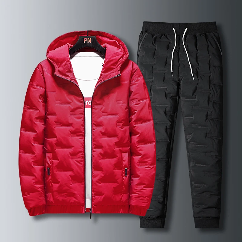 Thicken Men's Down Jacket with Down Pants Sets 2022 Winter Warm Parka Tracksuit Men Casual Outerwear Down Coat  Down Jacket